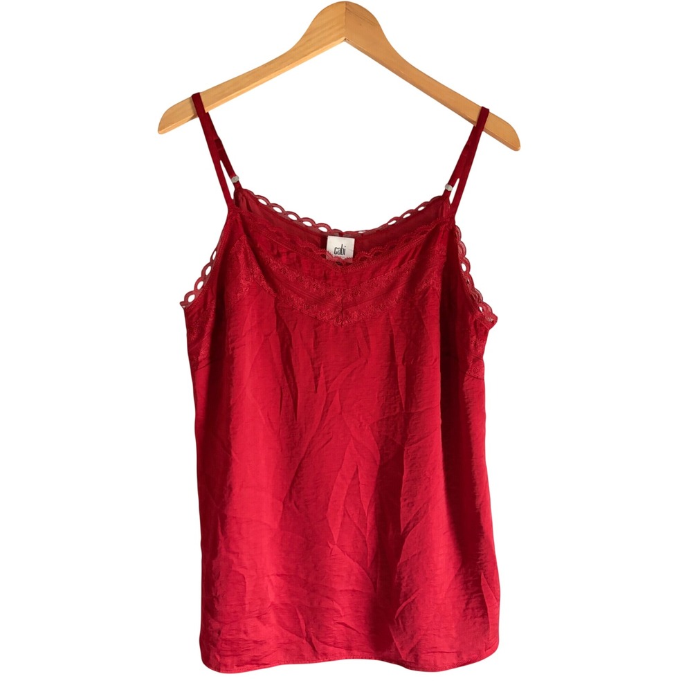 Cabi Red Lace Trim Camisole Tank Top Adjustable Straps Women Medium V-Neck